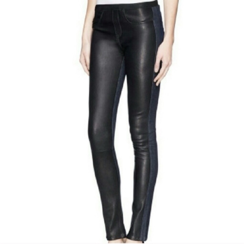Helmut Lang Leather Panel Stretch Jeans 27
